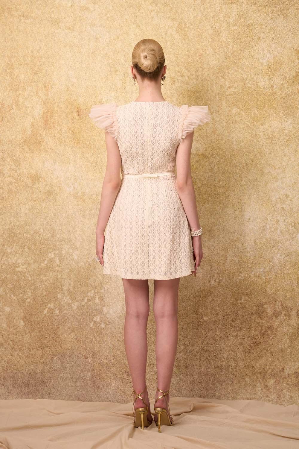 celia mini dress Women's Celia A-line Cap Sleeved Mesh Lace Mini Dress S/M/L/Customize Creamy Yellow MEAN BLVD Creamy Yellow / M