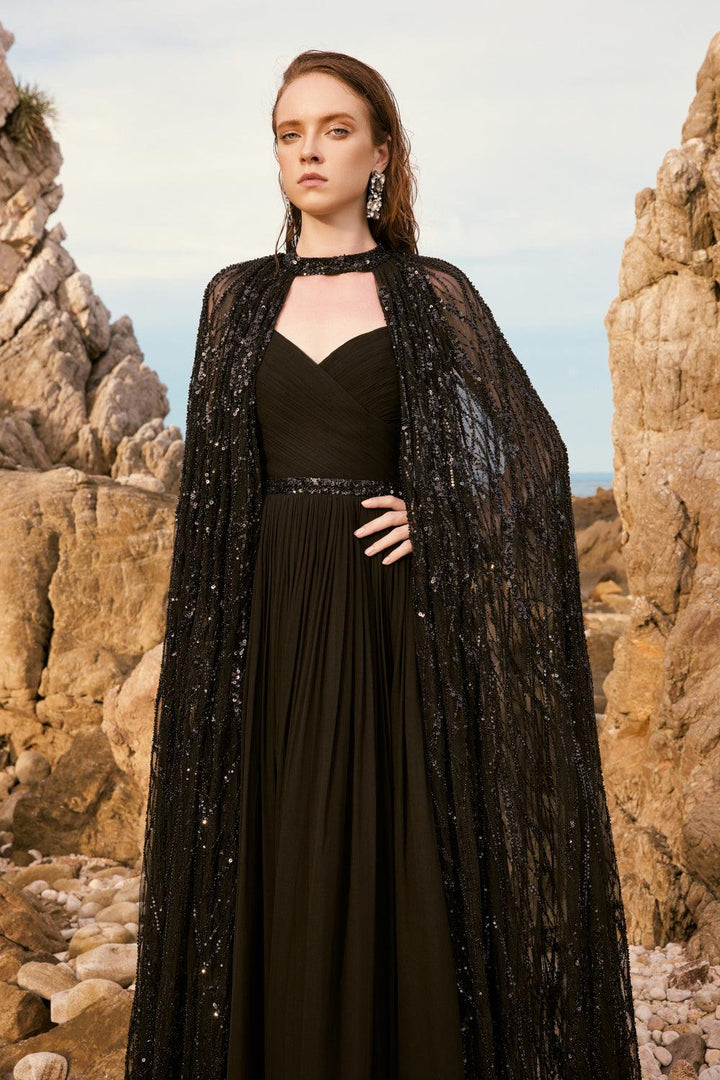 Celina Straight See-Through Mesh Lace Floor Length Cape - MEAN BLVD