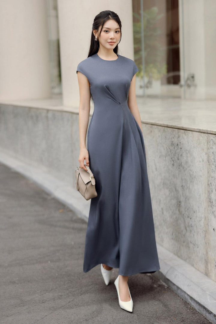 Celine A-line Cap Sleeved Crepe Ankle Length Dress - MEAN BLVD