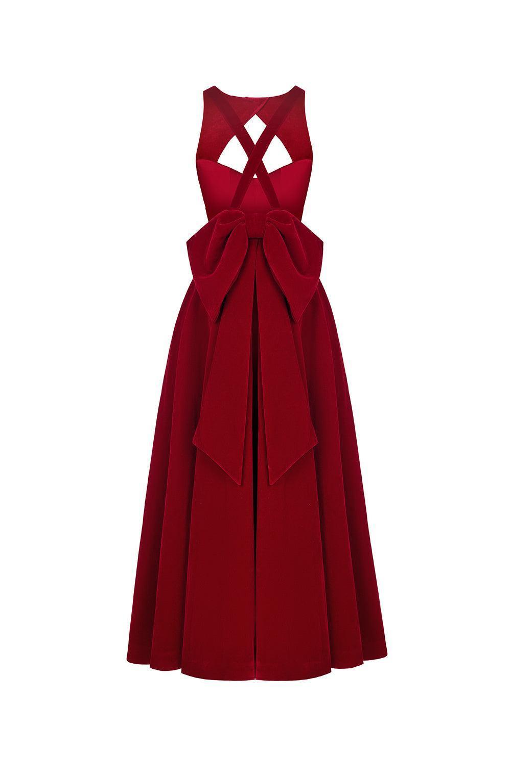 Women's Celine Fit and Flare Pleated Velvet Ankle Length Dress XS/S/M/L Red/Black MEAN BLVD Black / S Women's Celine Fit and Flare Pleated Velvet Ankle Length Dress XS/S/M/L Red/Black MEAN BLVD Black / S