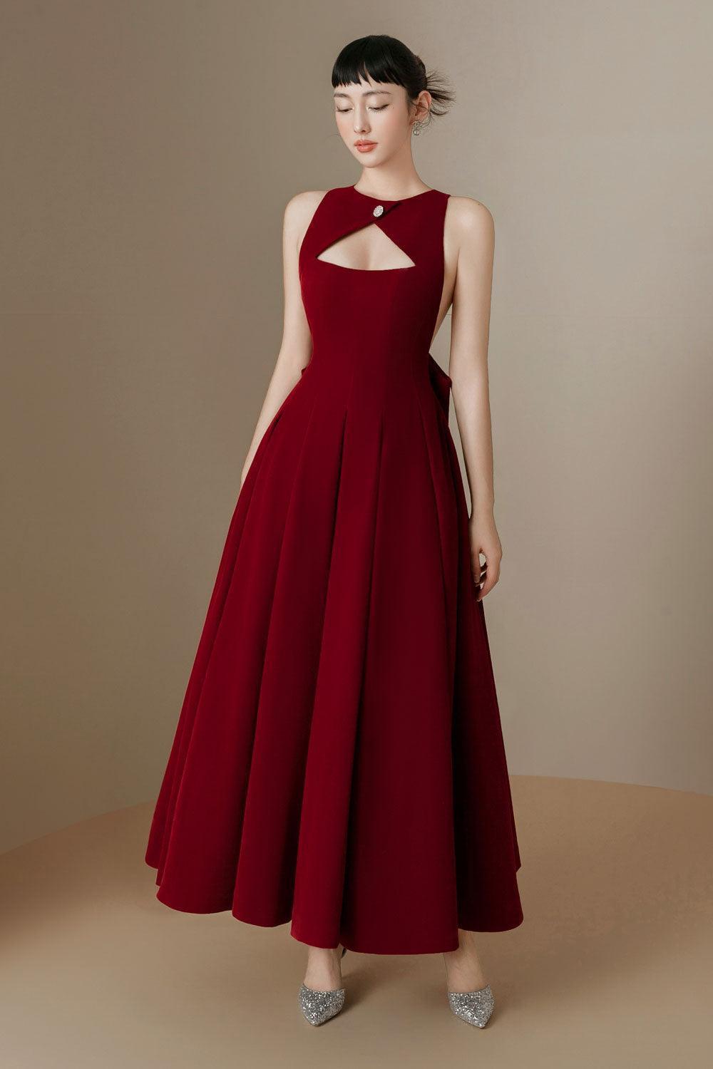 red velvet fit and flare dress B263014 Glamorous Stretch Velvet Fit and Flare Gown with V-Notch Square  Neckline and Spaghetti Straps