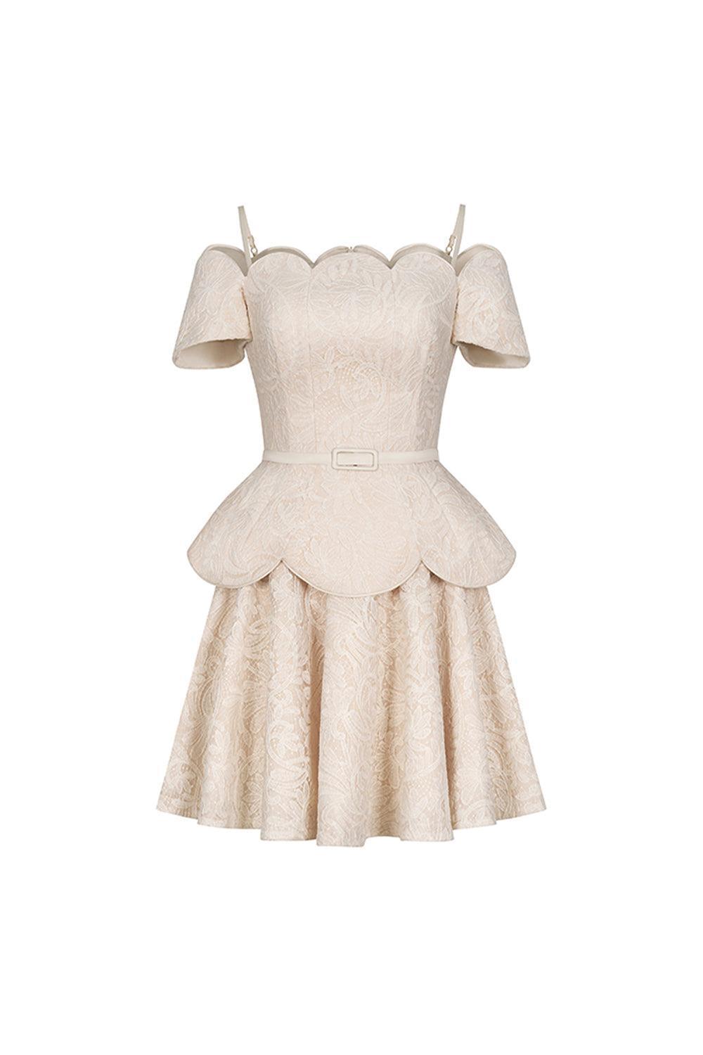 Céline Peplum Cold Shoulder Sleeved Embroidered Lace Mini Dress - MEAN BLVD