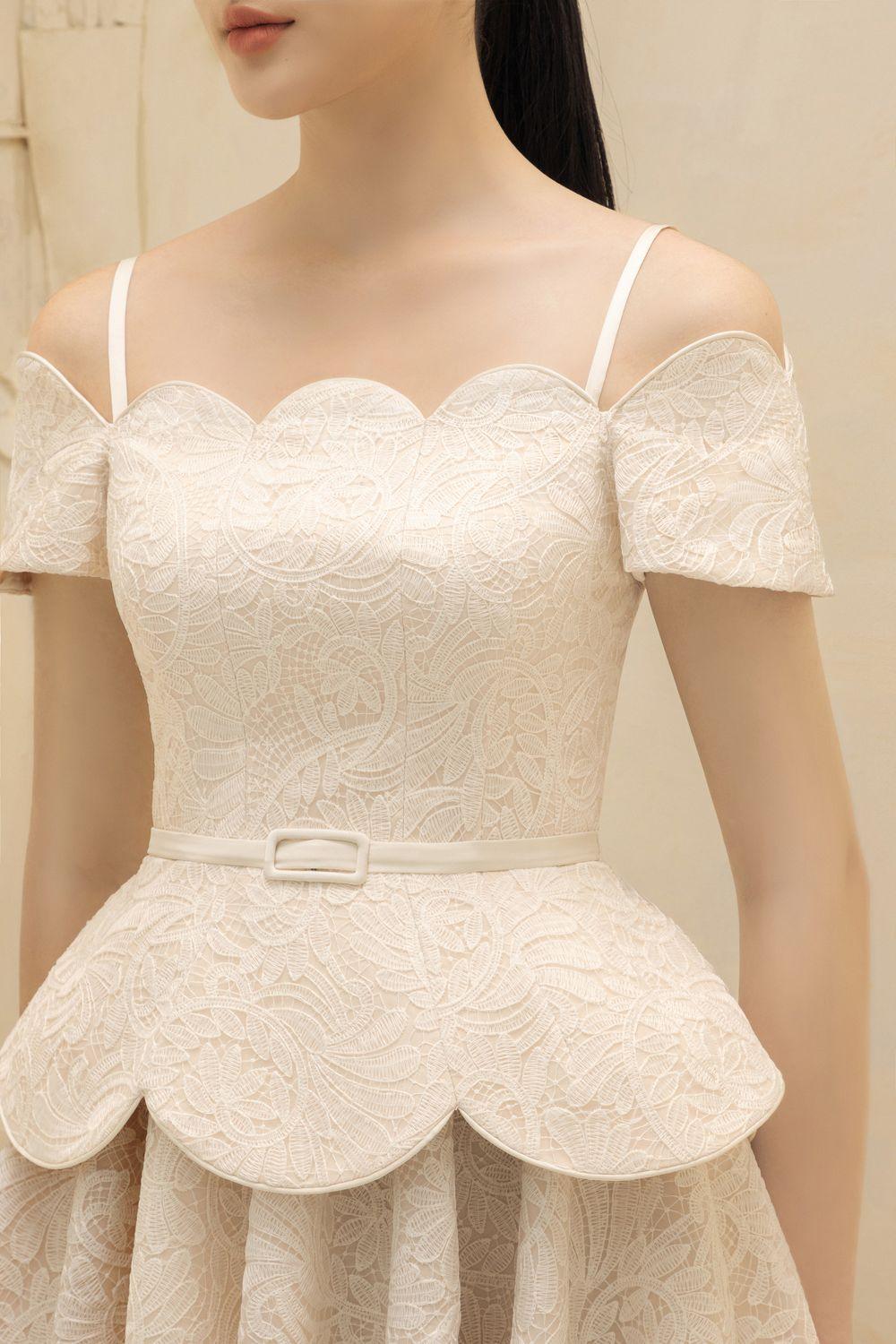 Céline Peplum Cold Shoulder Sleeved Embroidered Lace Mini Dress - MEAN BLVD