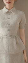 Cerise Peplum Short Sleeved Tweed Top - MEAN BLVD