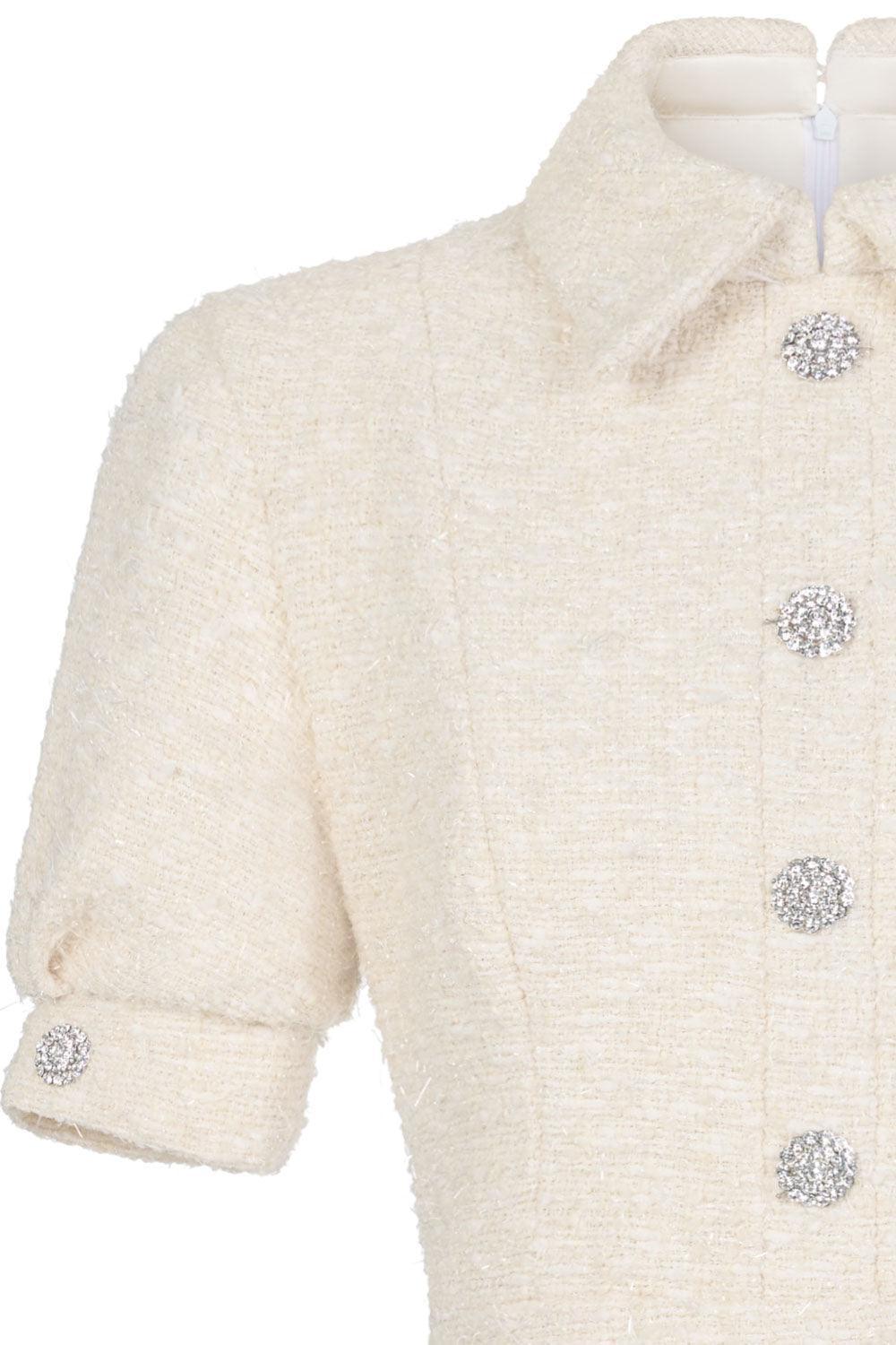 Cerise Peplum Short Sleeved Tweed Top - MEAN BLVD