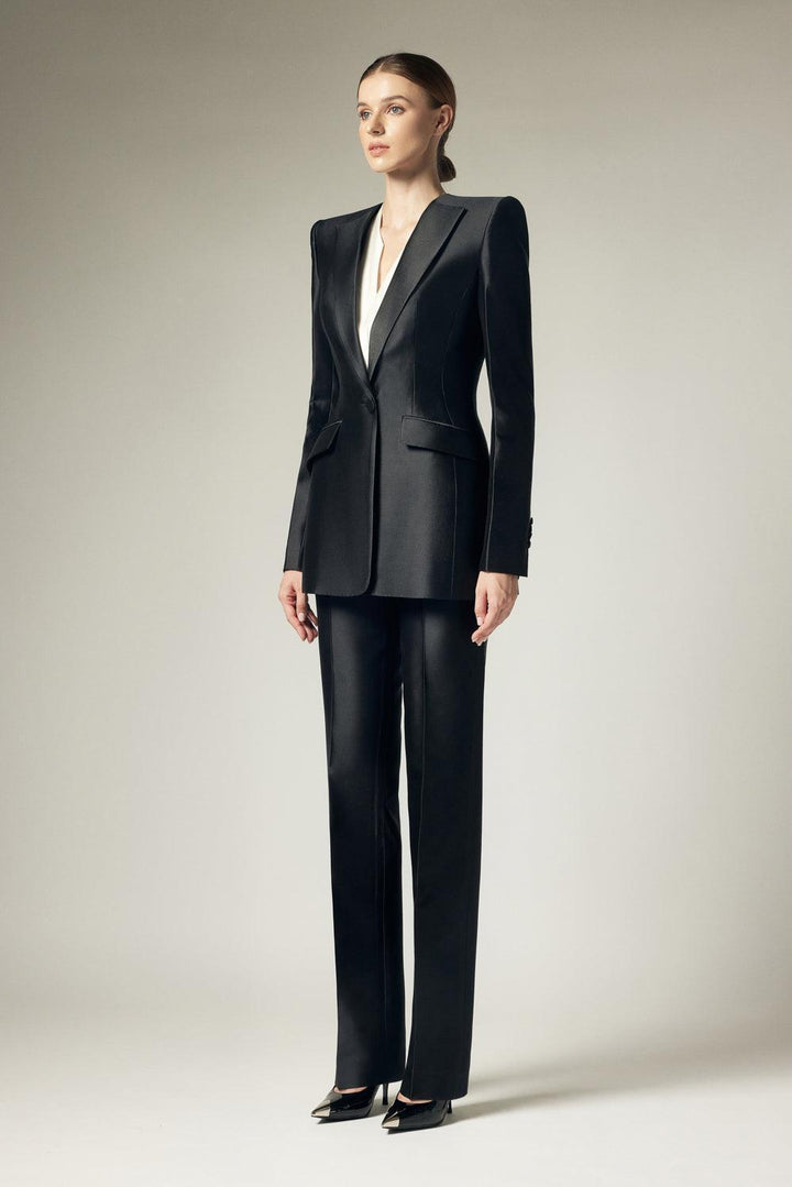 Cesarina Structured V-Neck Silk Taffeta Blazer - MEAN BLVD