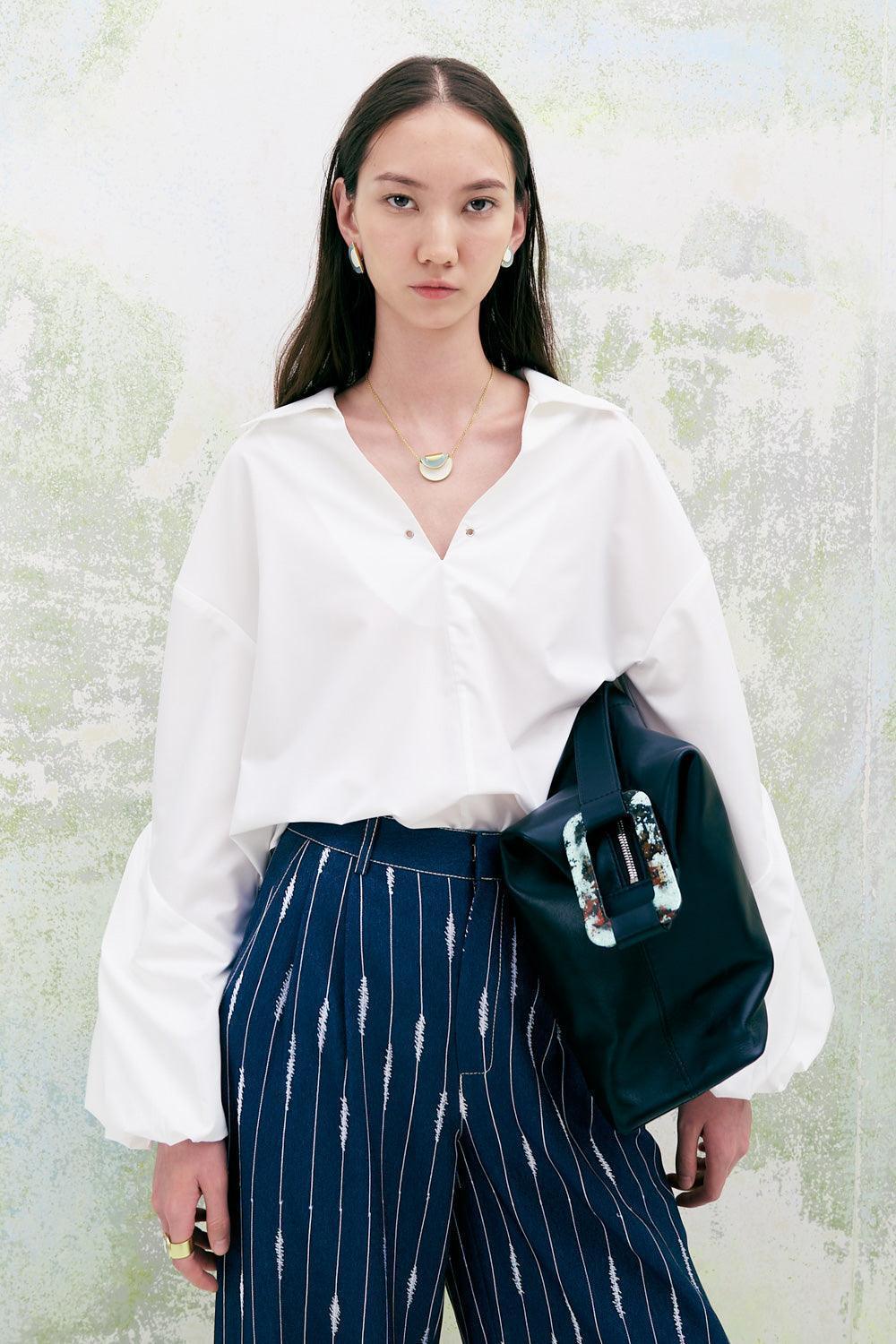 Chamomile Straight Collared Neck Poplin High-low Shirt - MEAN BLVD
