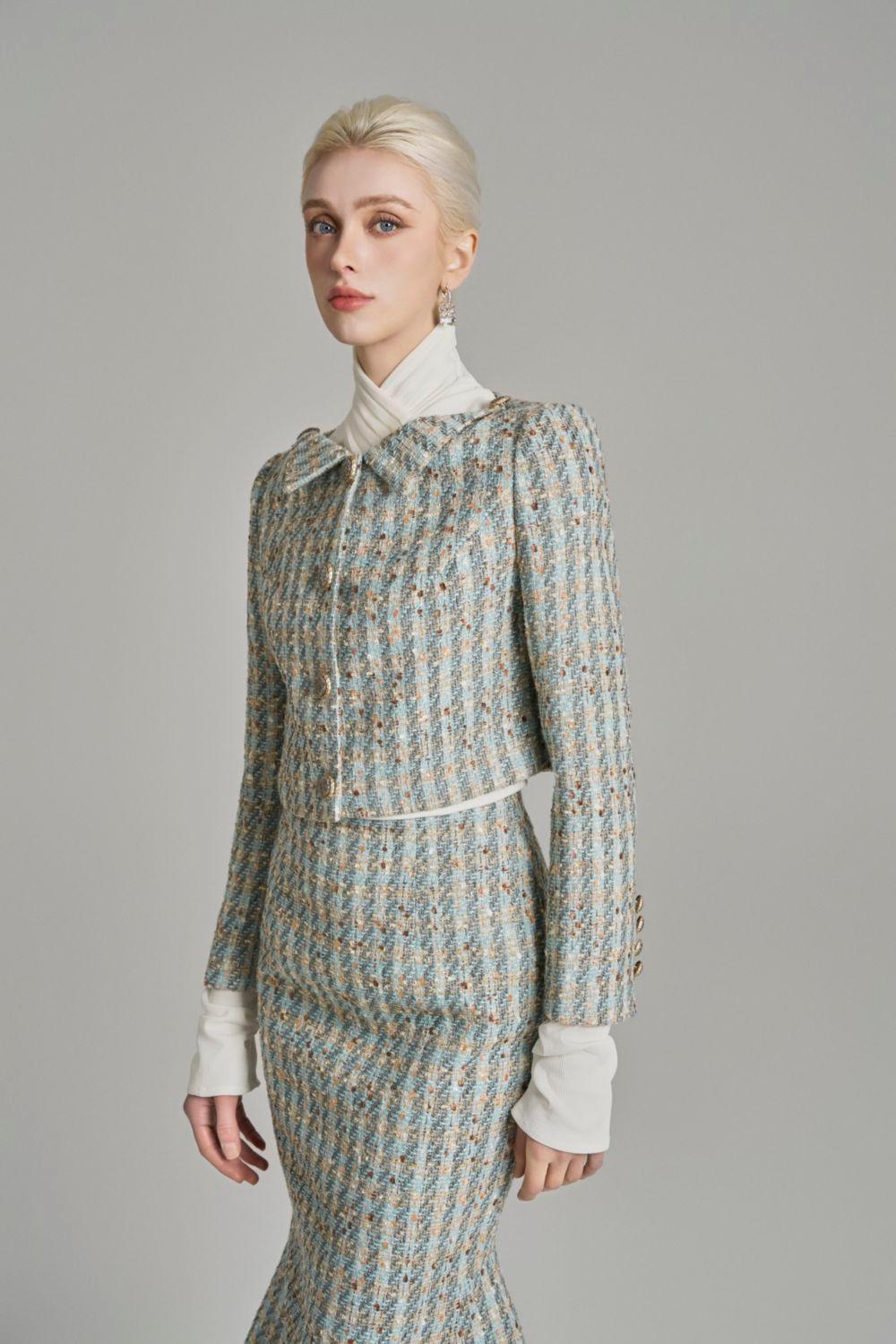 Chana Trumpet Back Zipper Tweed Midi Skirt - MEAN BLVD