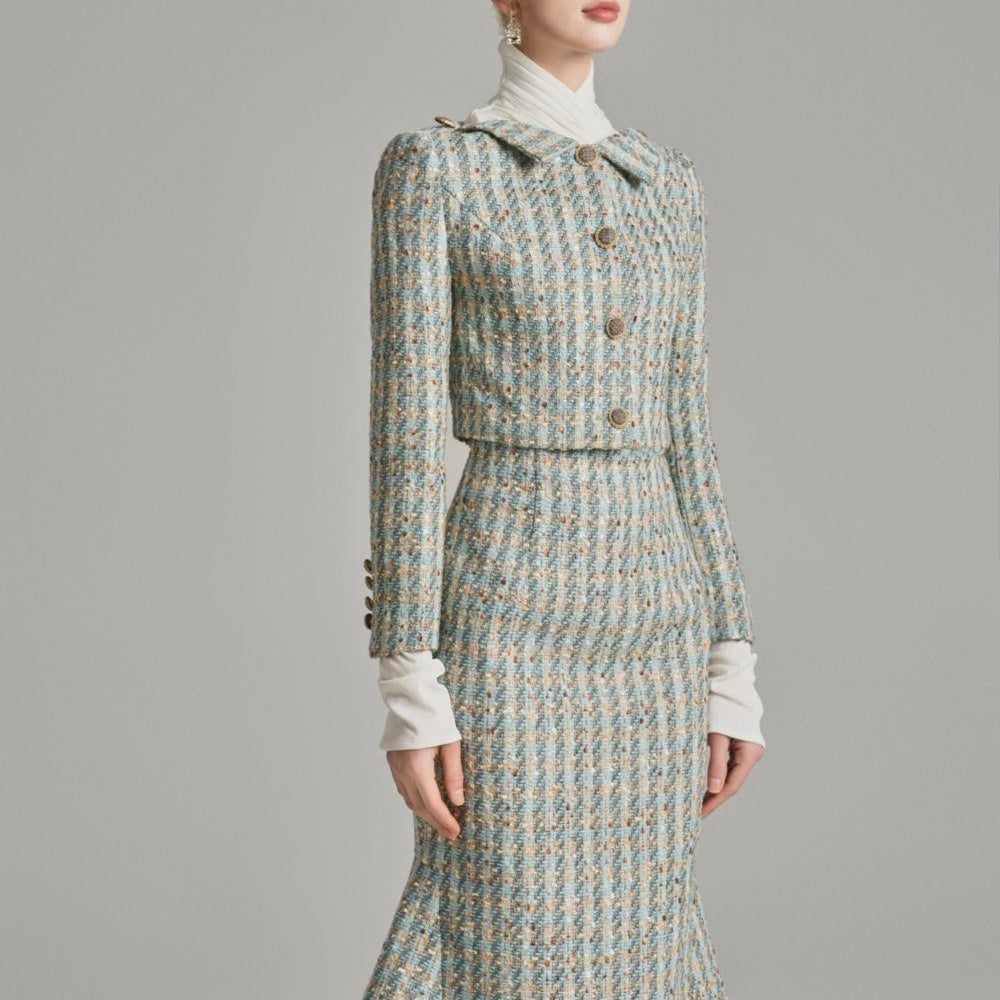 Chana Trumpet Back Zipper Tweed Midi Skirt - MEAN BLVD