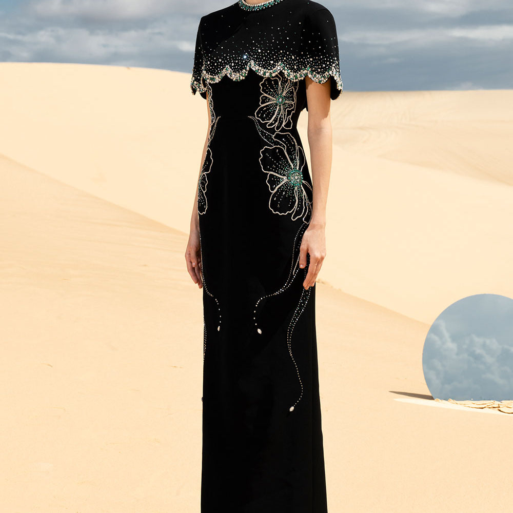 Analisa Cape Sleeveless Velvet Satin Maxi Set