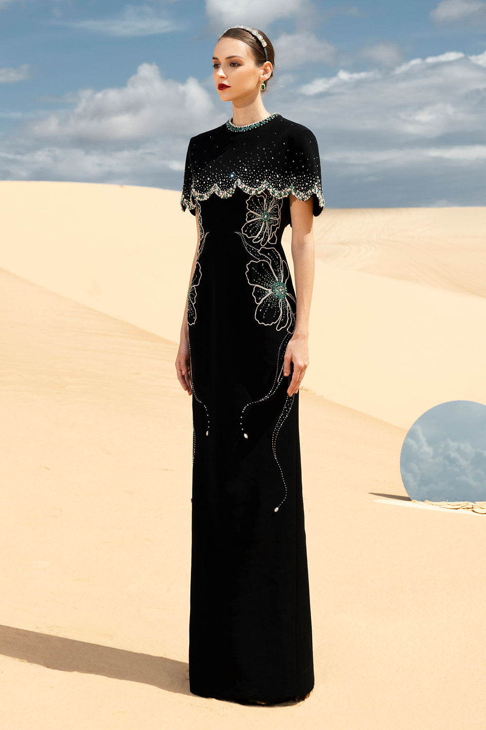Analisa Cape Sleeveless Velvet Satin Maxi Set
