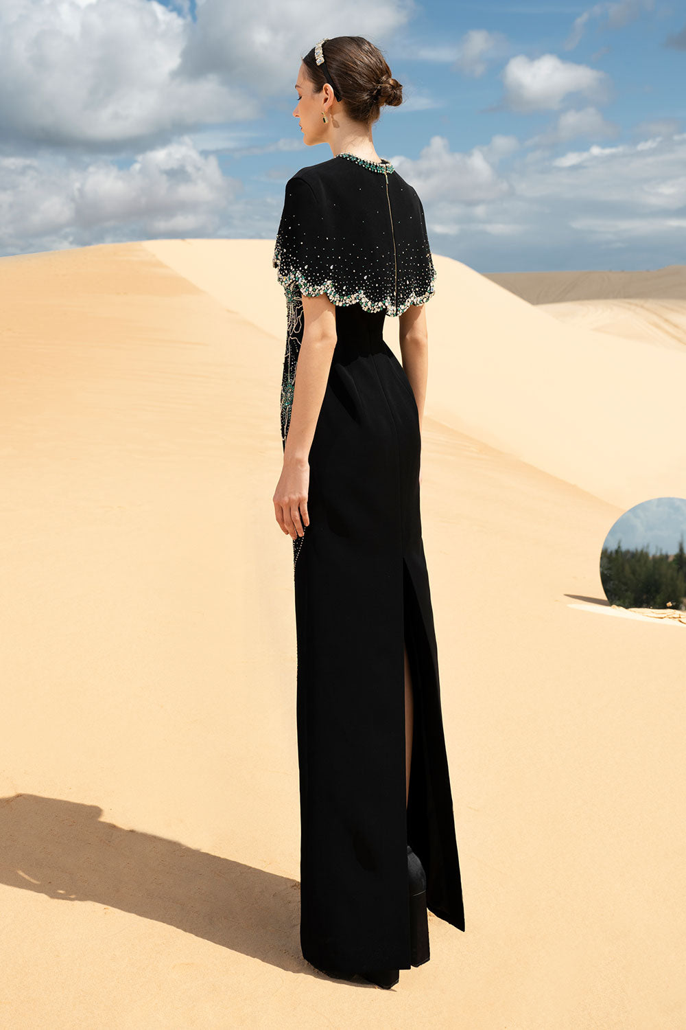 Analisa Cape Sleeveless Velvet Satin Maxi Set
