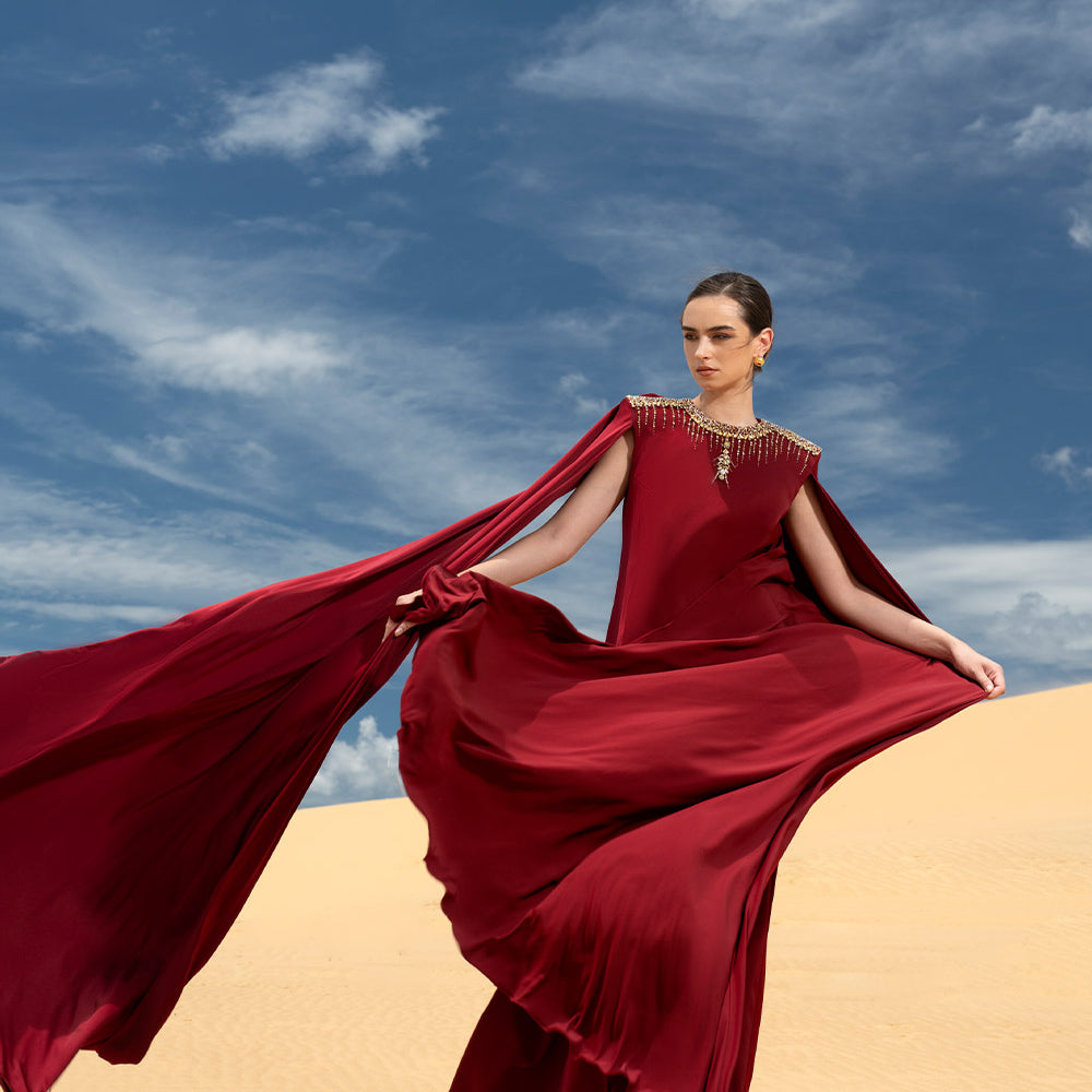 Rosalia Cape Straight Silk Maxi Dress