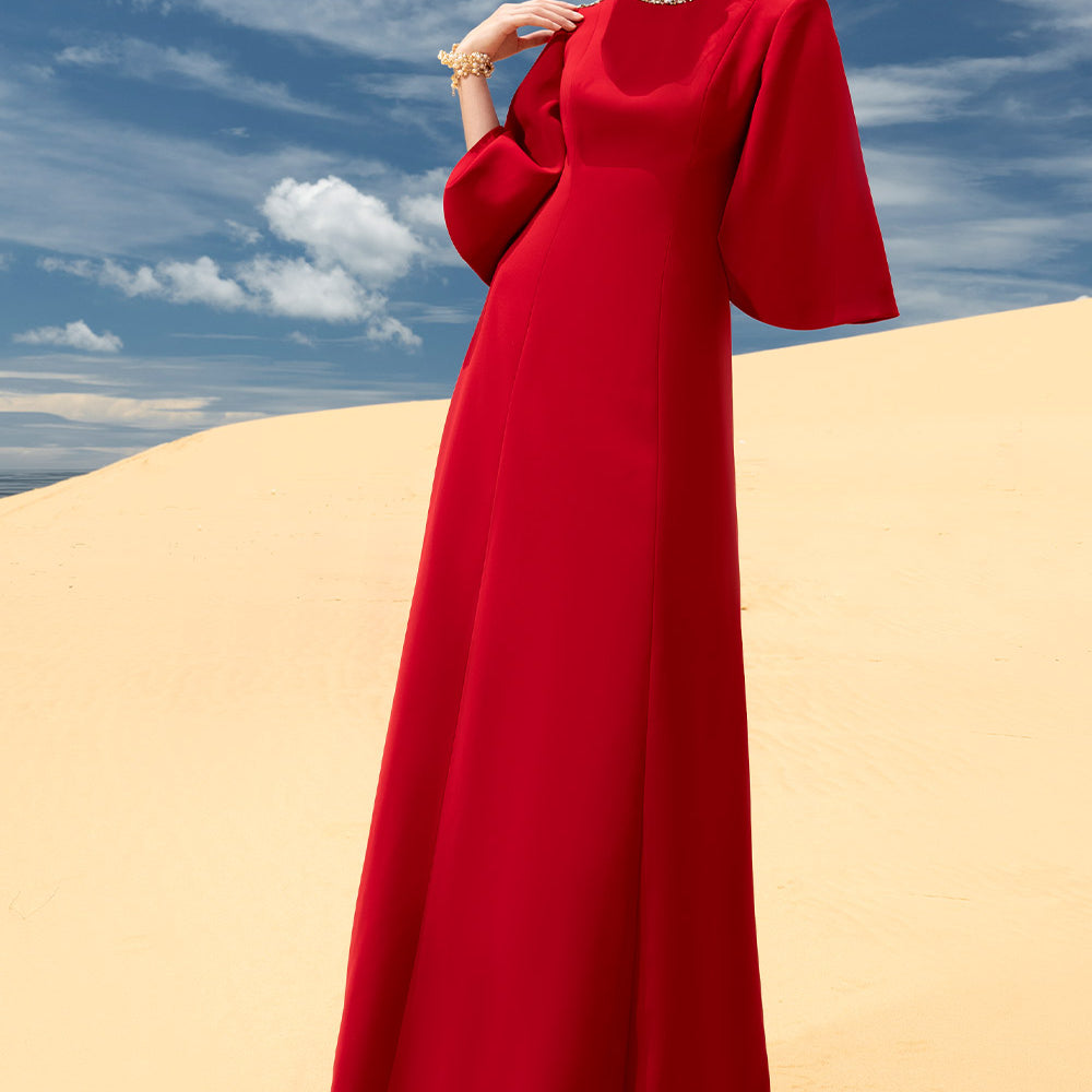 Savanna A-line Bead Velvet Satin Maxi Dress