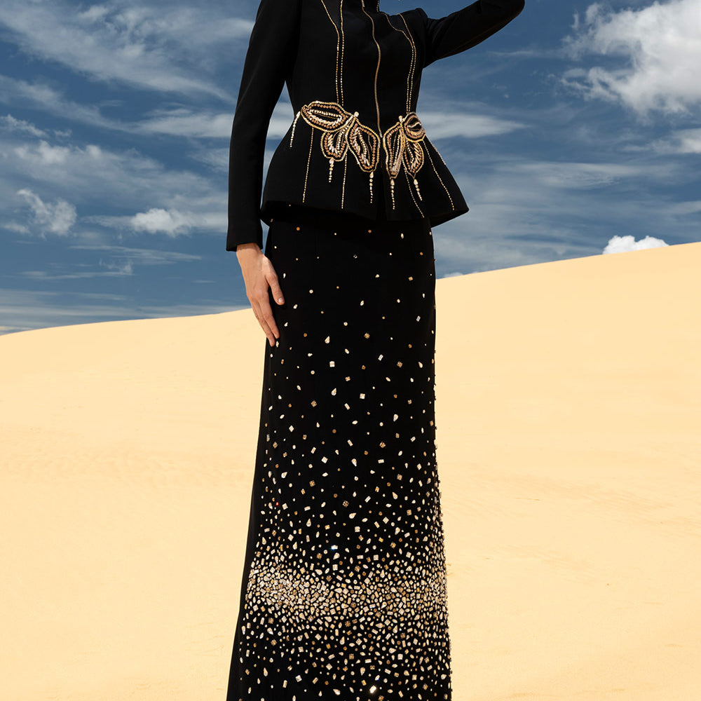 Ottavia Sheath Square Shoulder Velvet Satin Maxi Set