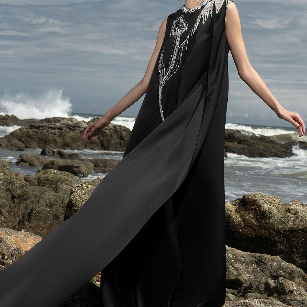 Scarllet Straight Sleeveless Silk Taffeta Maxi Dress