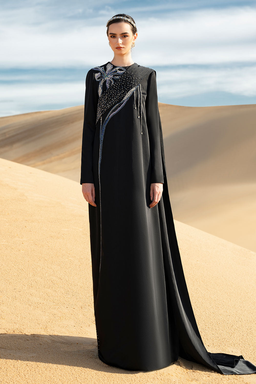 Verica Straight Long Sleeved Taffeta Silk Maxi Dress