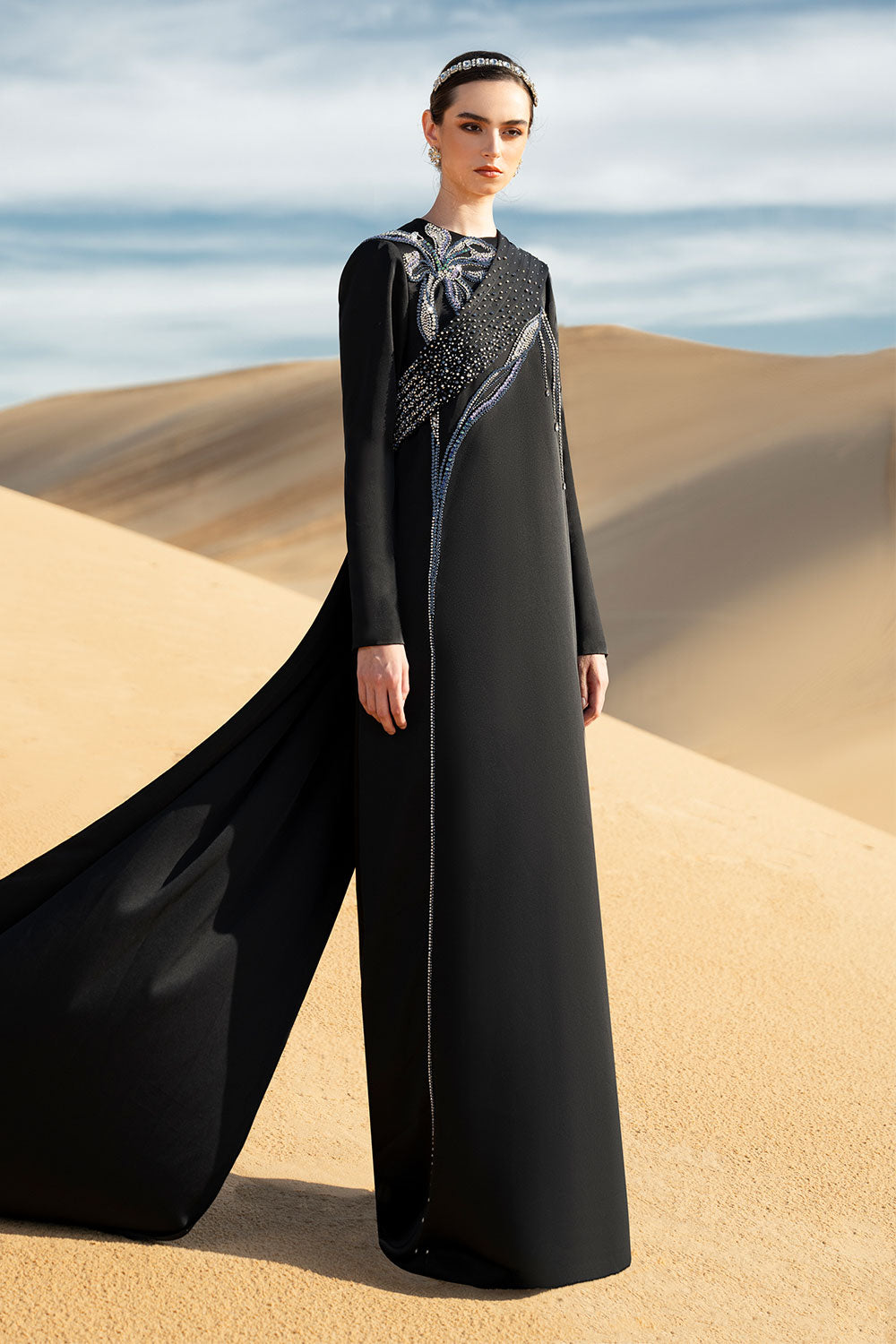 Verica Straight Long Sleeved Taffeta Silk Maxi Dress