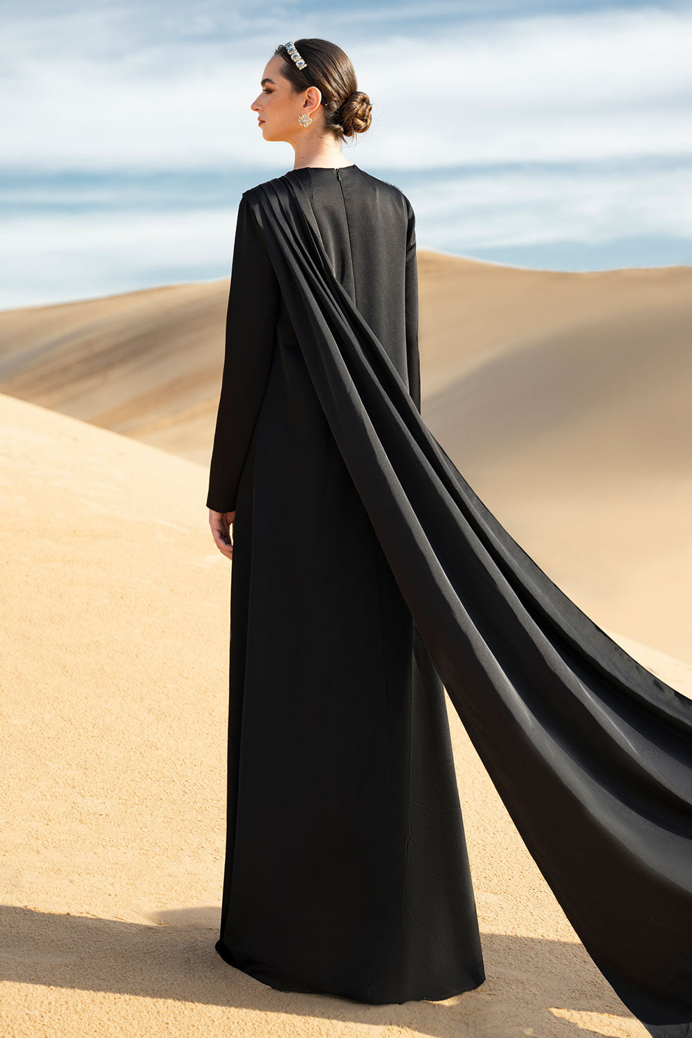Verica Straight Long Sleeved Taffeta Silk Maxi Dress