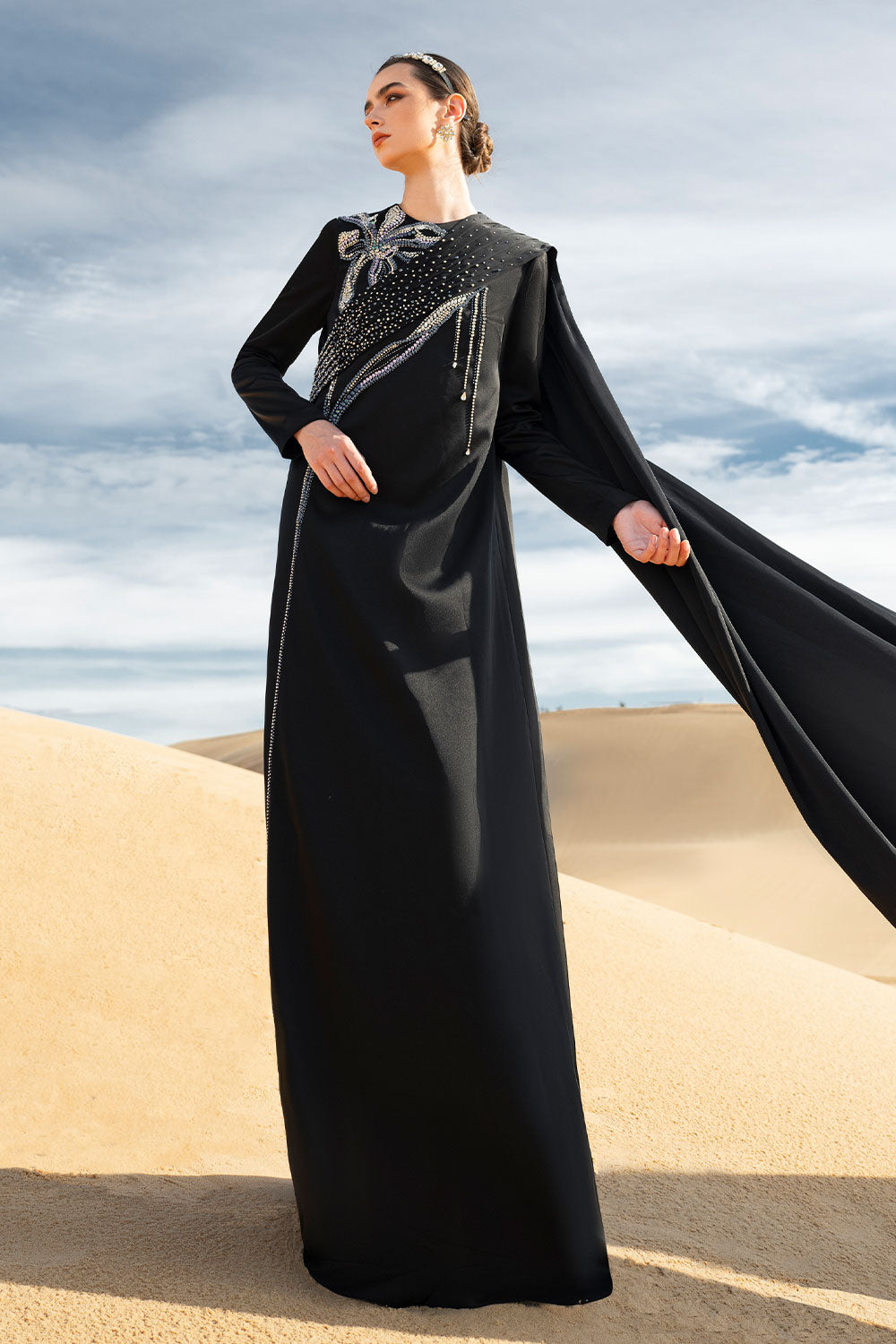 Verica Straight Long Sleeved Taffeta Silk Maxi Dress