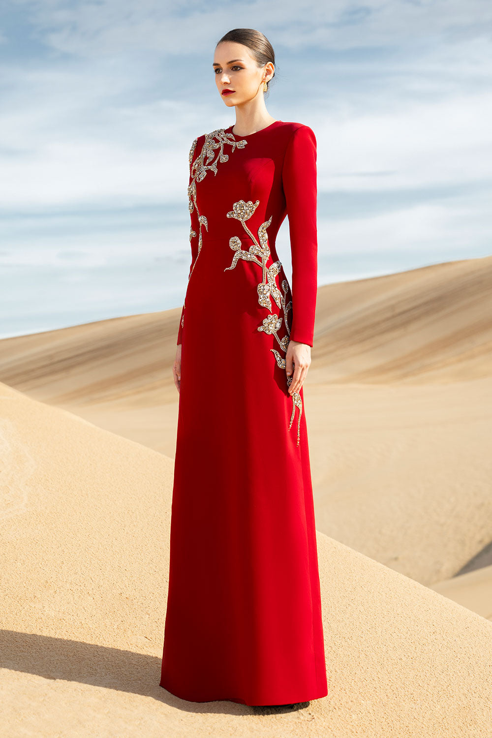 velvet a line maxi dress Women's Matilde A-line Long Sleeved Velvet Satin Maxi Dress XXS/XS/S/M/L/XL/XXL/3XL/4XL/5XL/Customize/Red/MEAN BLVD Red / Customize