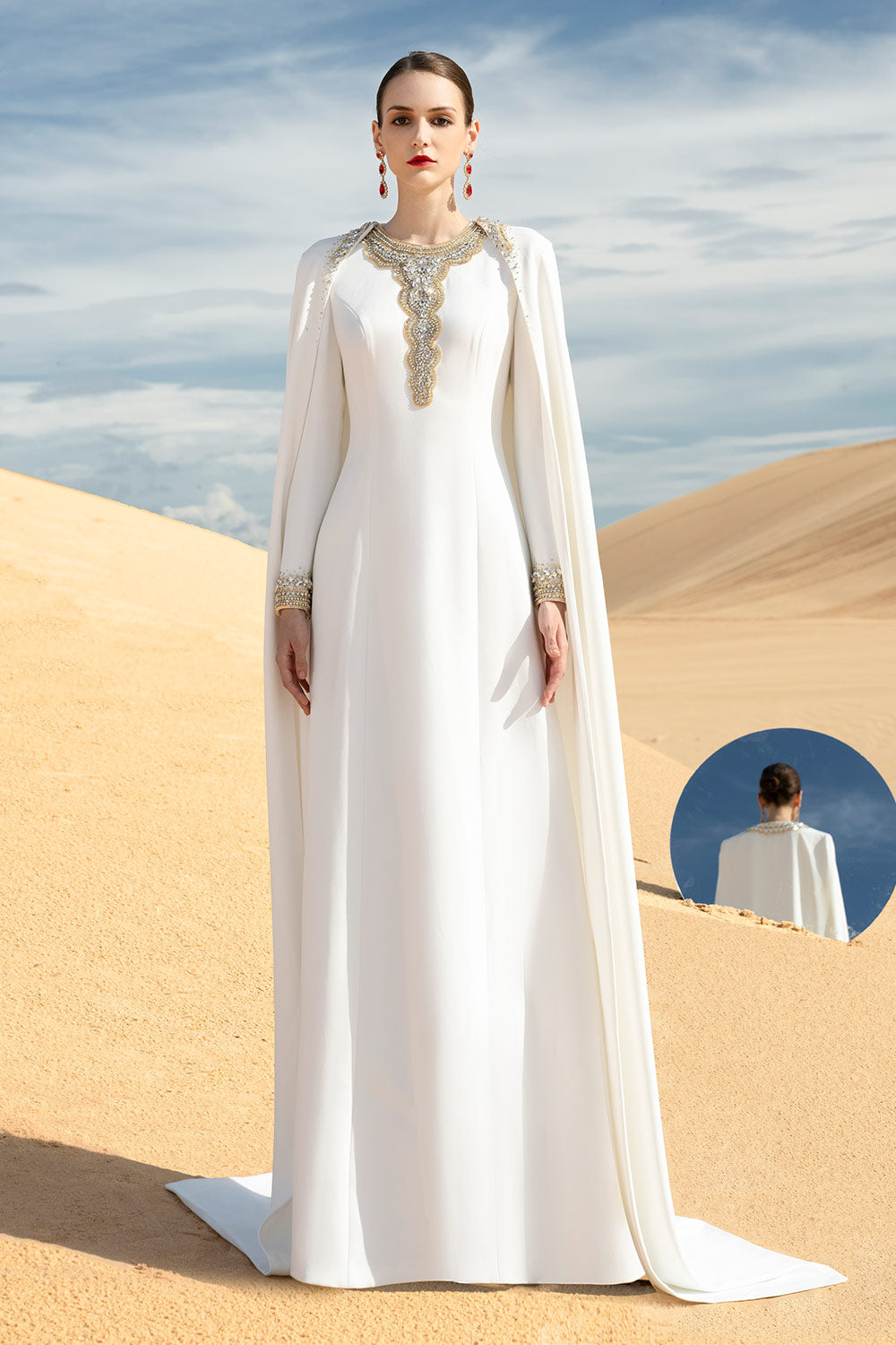 Celestian A-line Long Sleeved Velvet Satin Maxi Set