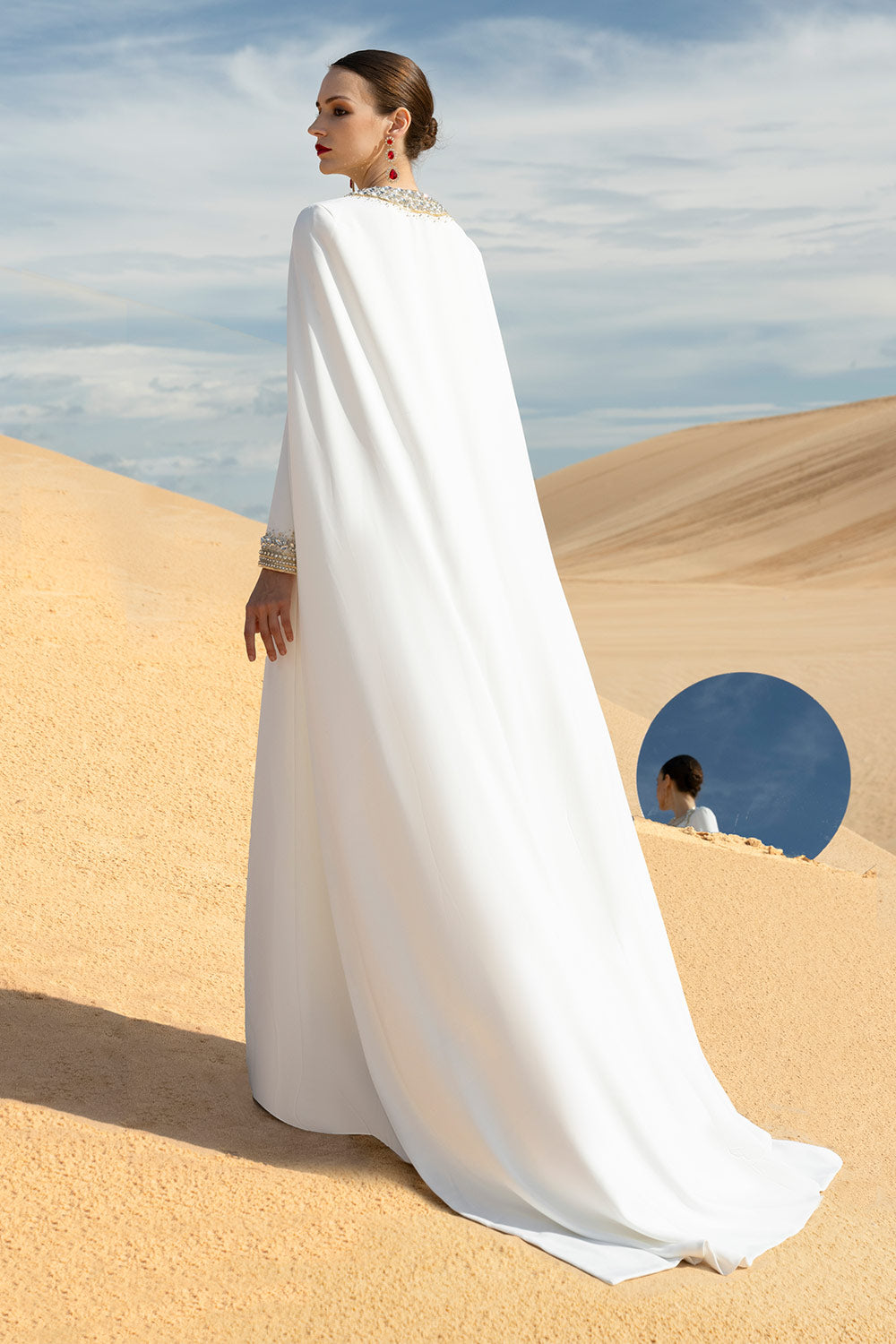 Celestian A-line Long Sleeved Velvet Satin Maxi Set