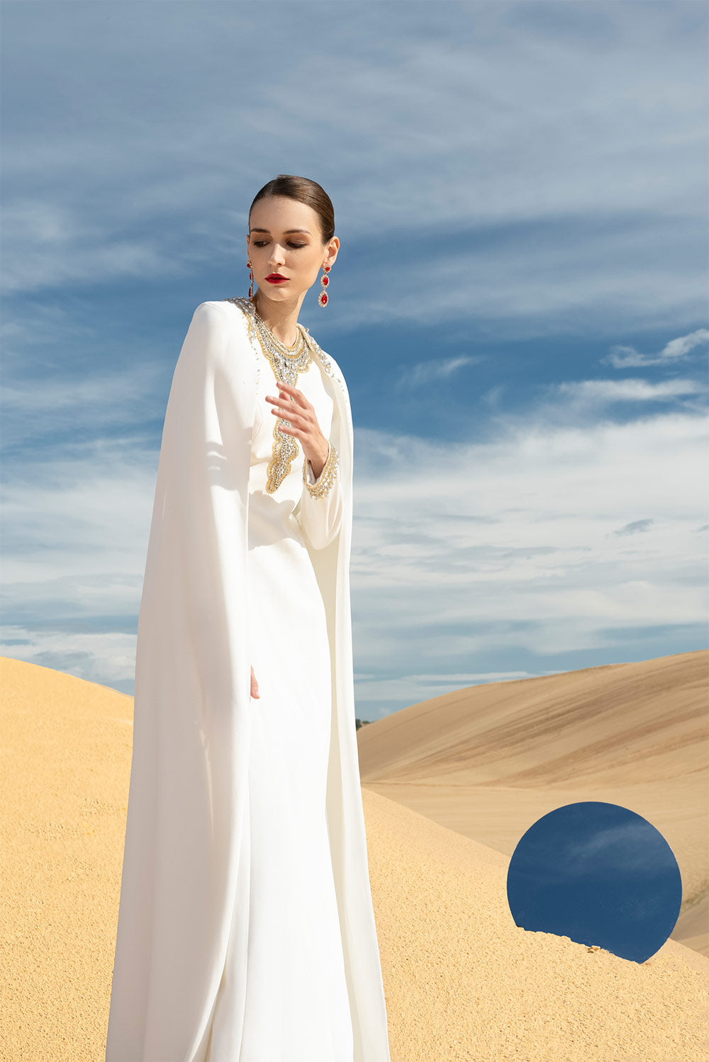 Celestian A-line Long Sleeved Velvet Satin Maxi Set