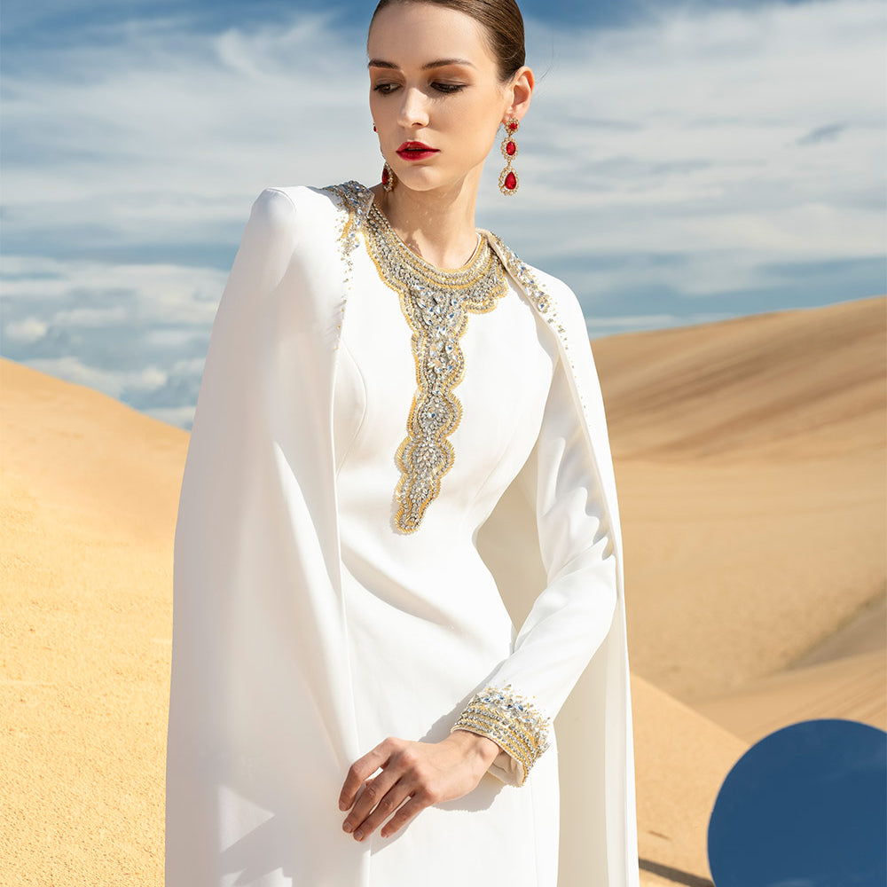 Celestian A-line Long Sleeved Velvet Satin Maxi Set