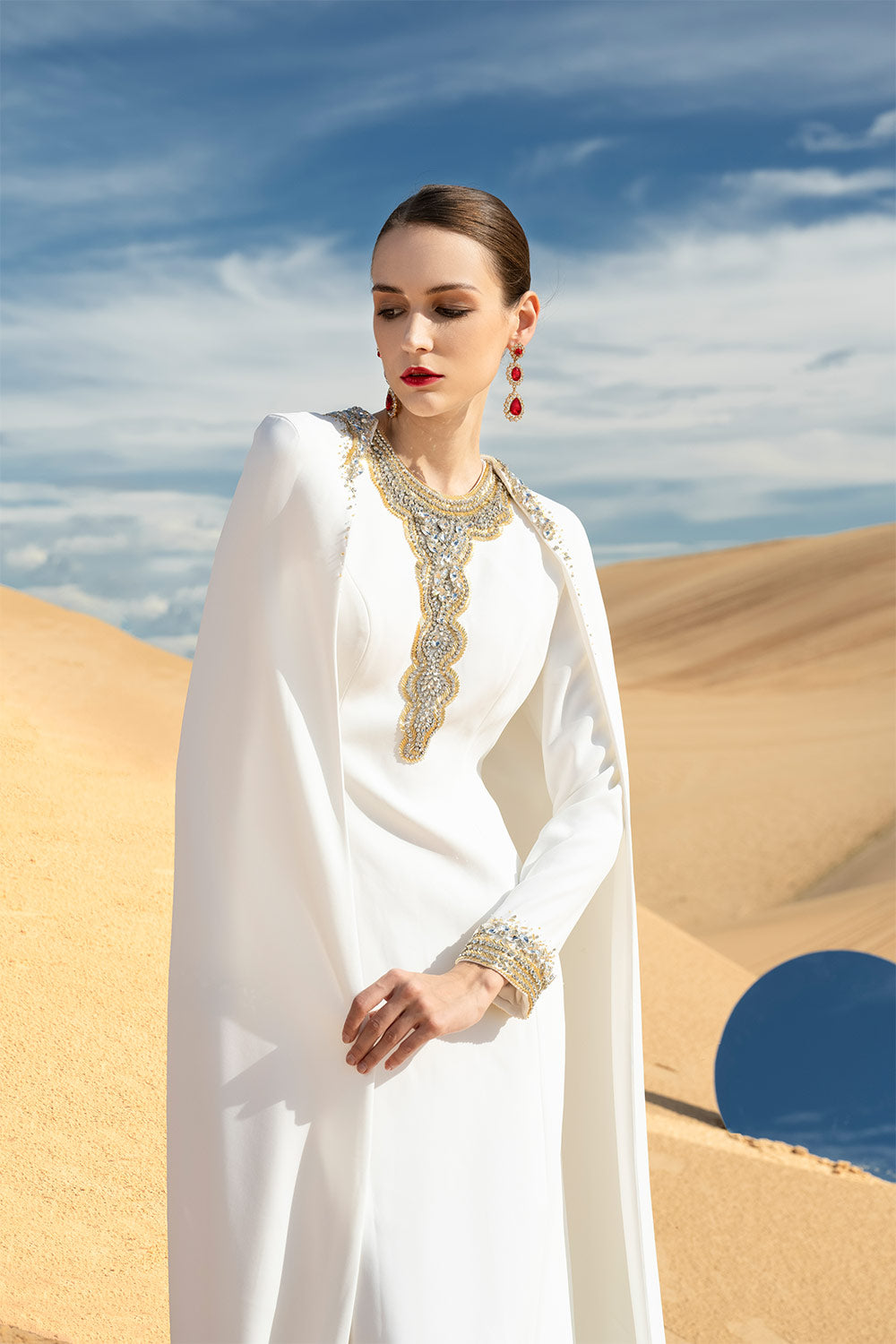 Celestian A-line Long Sleeved Velvet Satin Maxi Set