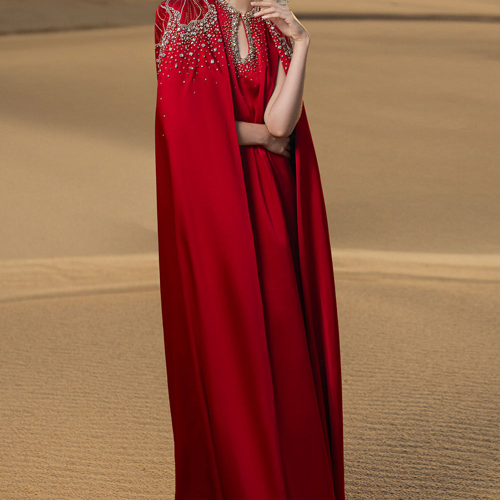 Sophistic Cape Keyhole Neck Velvet Satin Maxi Set