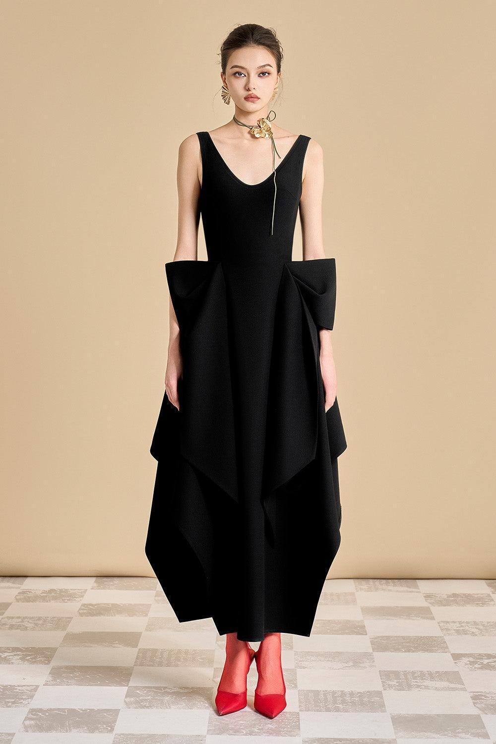 Chandler Asymmetric V-Neck Polyester Ankle Length Dress - MEAN BLVD