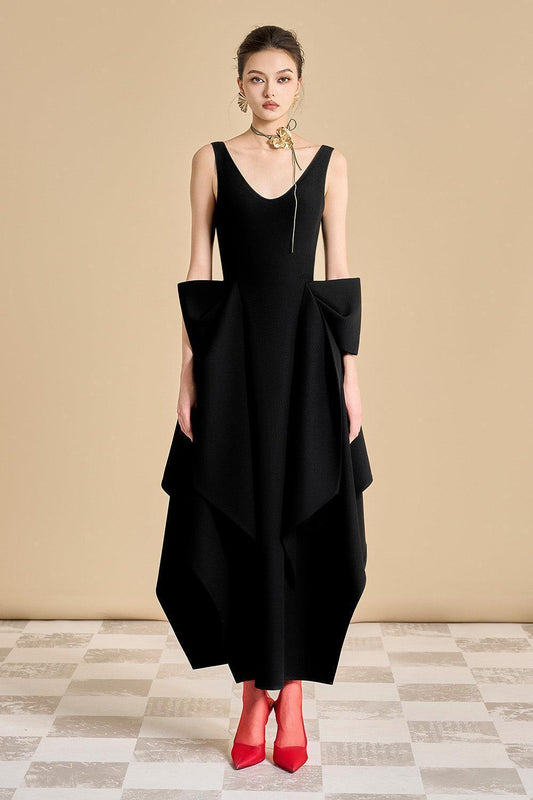 Chandler Asymmetric V-Neck Polyester Ankle Length Dress - MEAN BLVD