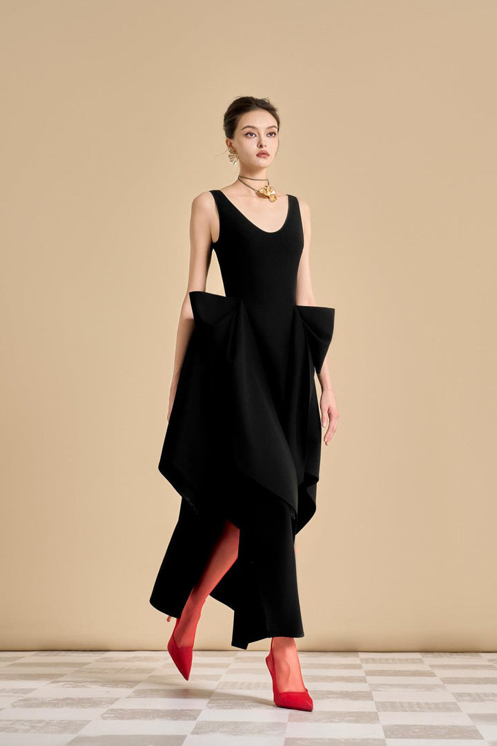 Chandler Asymmetric V-Neck Polyester Ankle Length Dress - MEAN BLVD