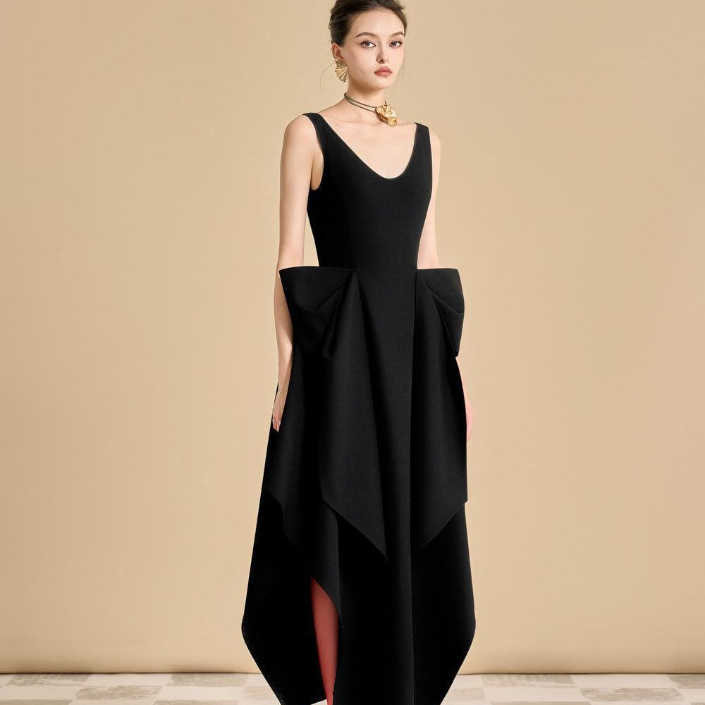 Chandler Asymmetric V-Neck Polyester Ankle Length Dress - MEAN BLVD