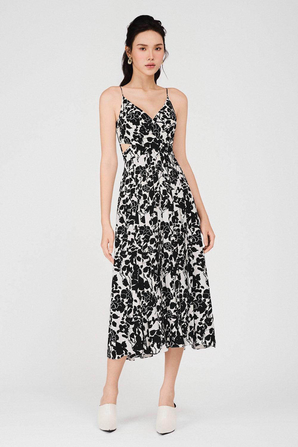 Women's Chandler Empire Pleated Polyester Midi Dress XS/S/M/L/Customize Black Floral Mean Blvd L / Black / Floral Women's Chandler Empire Pleated Polyester Midi Dress XS/S/M/L/Customize Black Floral Mean Blvd L / Black / Floral