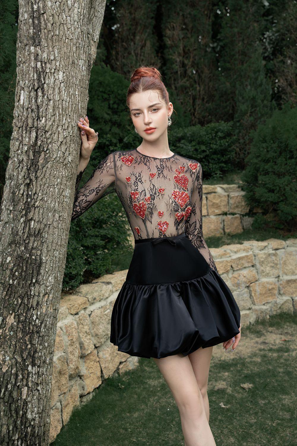 chinese dress ladies Short Metallic-Lace A-Line Homecoming Dress main image 0