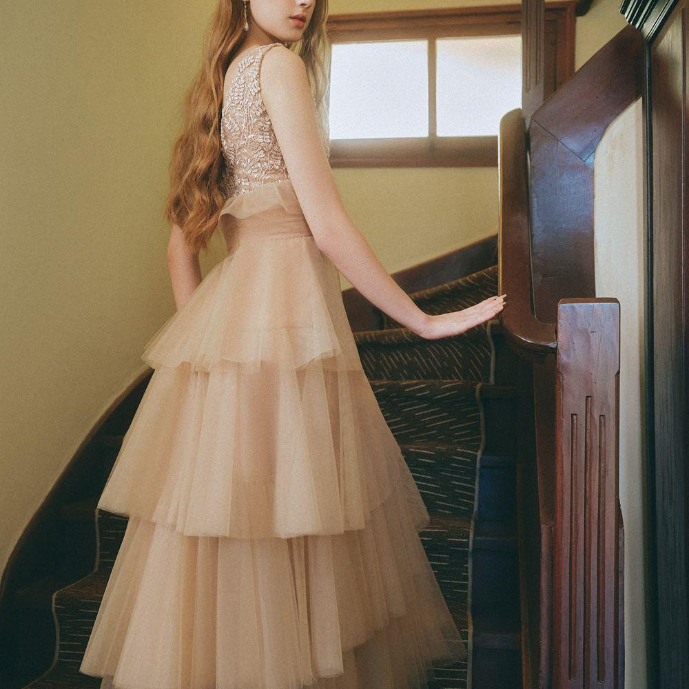 Charles Layered V-Neck Tulle Floor Length Dress - MEAN BLVD