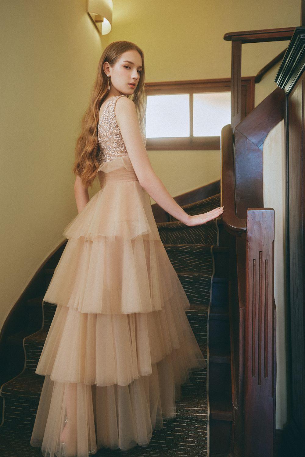 Charles Layered V-Neck Tulle Floor Length Dress - MEAN BLVD