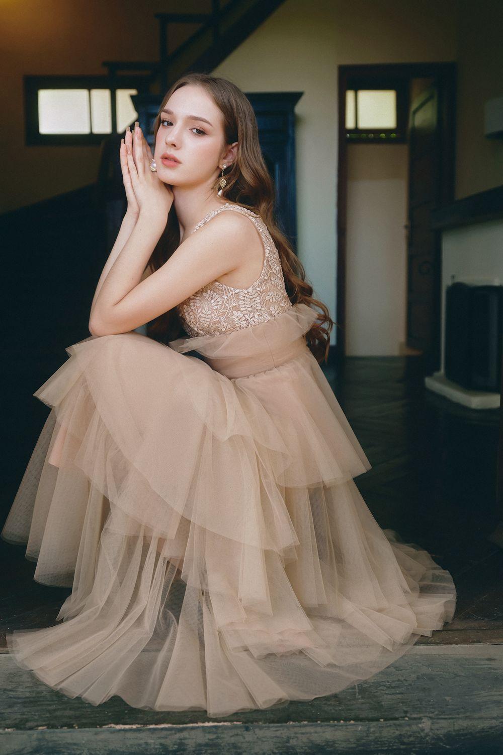 Charles Layered V-Neck Tulle Floor Length Dress - MEAN BLVD