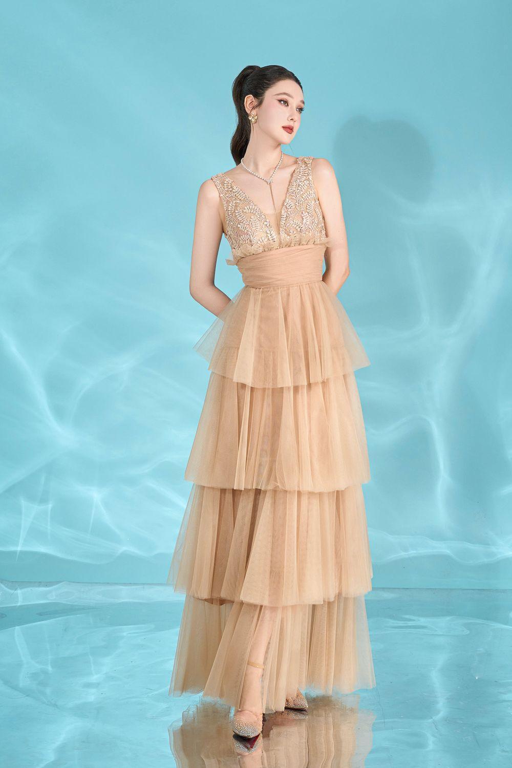 Charles Layered V-Neck Tulle Floor Length Dress - MEAN BLVD