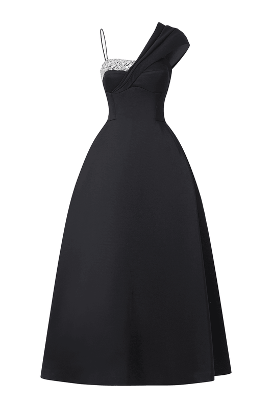 Charlotte A-line Asymmetric Taffeta Midi Dress - MEAN BLVD