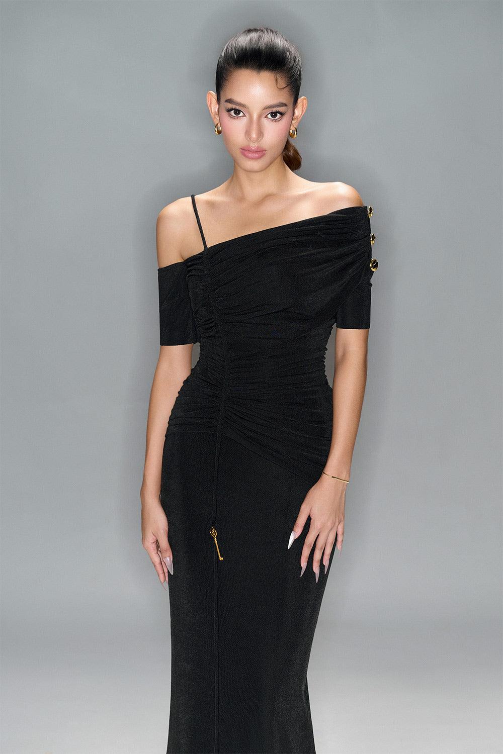 Women's Charlotte Bodycon Gathered Spandex Ankle Length Dress S/M/L/XL/Customize Black/White Mean Blvd Black / S Women's Charlotte Bodycon Gathered Spandex Ankle Length Dress S/M/L/XL/Customize Black/White Mean Blvd Black / S