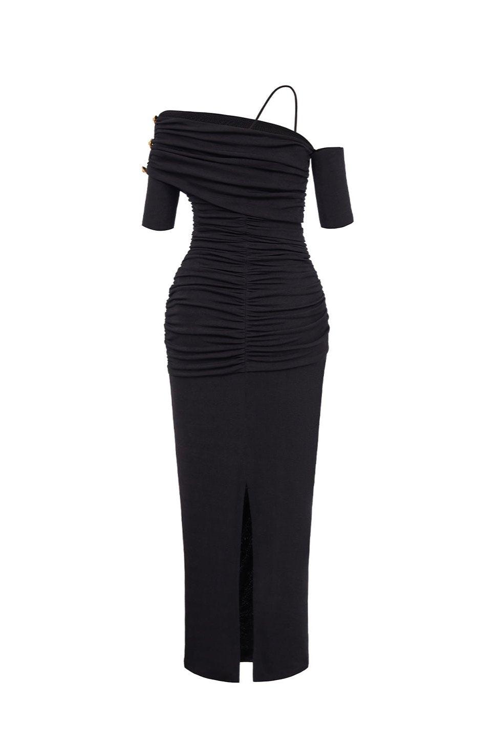 Women's Charlotte Bodycon Gathered Spandex Ankle Length Dress S/M/L/XL/Customize Black/White MEAN BLVD Black / S Women's Charlotte Bodycon Gathered Spandex Ankle Length Dress S/M/L/XL/Customize Black/White MEAN BLVD Black / S