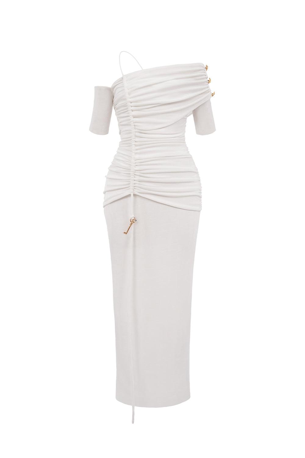 Charlotte Bodycon Gathered Spandex Ankle Length Dress - MEAN BLVD