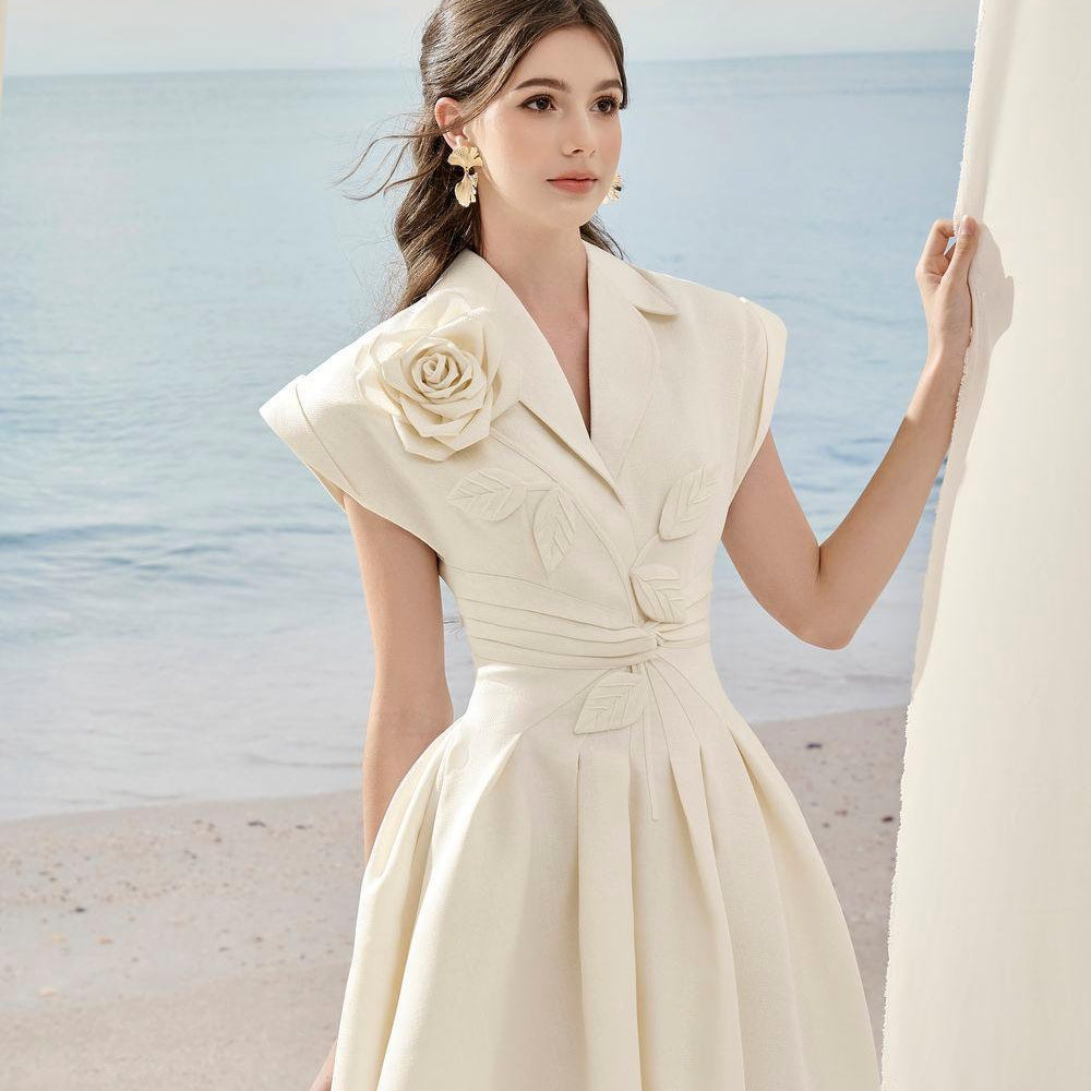 Charlotte Floral A-line Flower Applique Tweed Mini Dress - MEAN BLVD