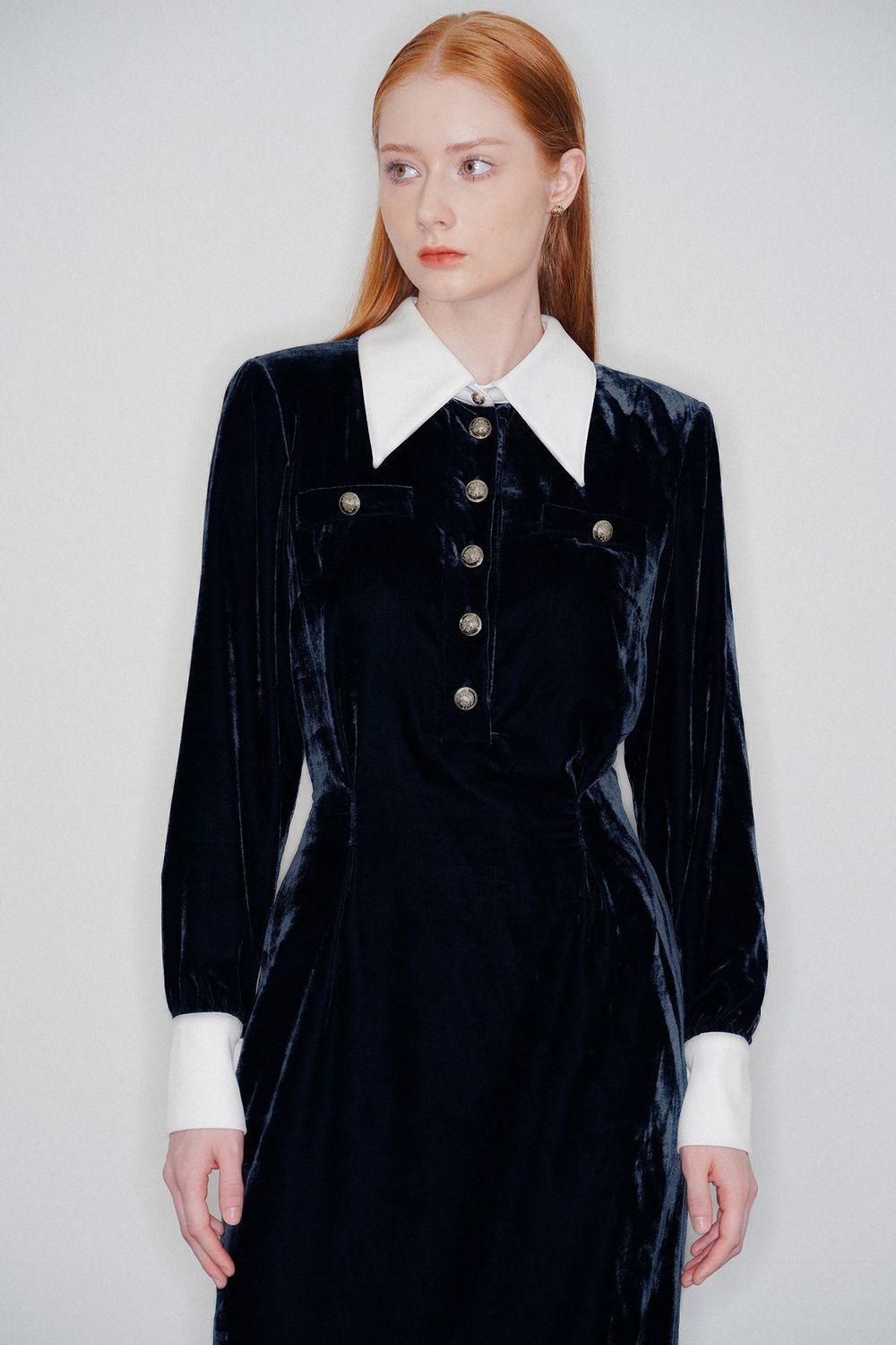 Charlotte Sheath Collared Neck Velvet Maxi Dress - MEAN BLVD