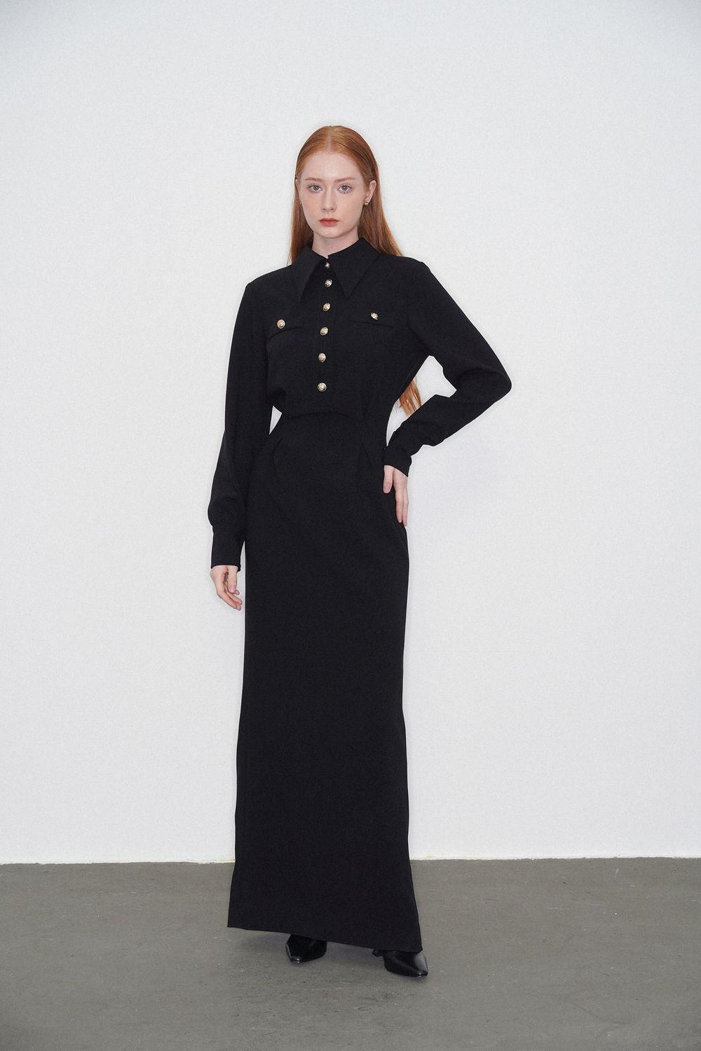 Charlotte Sheath Collared Neck Velvet Maxi Dress - MEAN BLVD