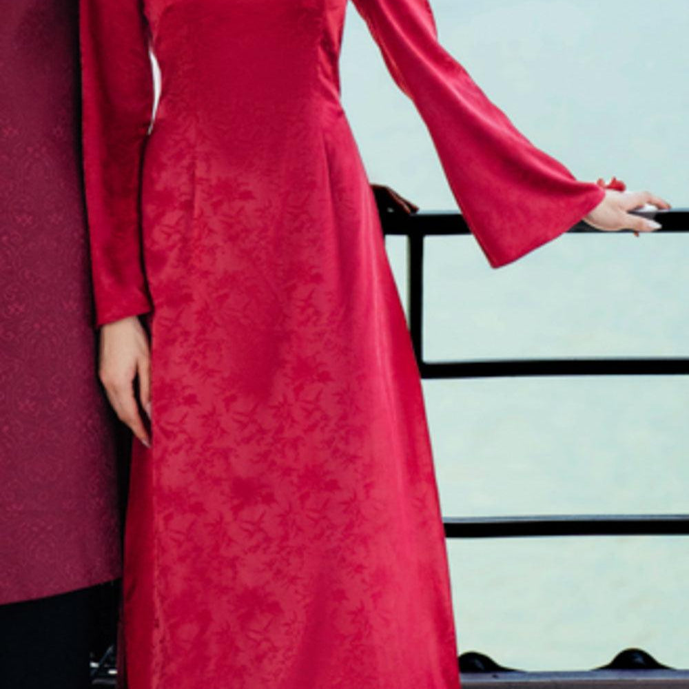 Chau Cuc A-line Mandarin Neck Synthetic Silk Floor Length Ao Dai - MEAN BLVD