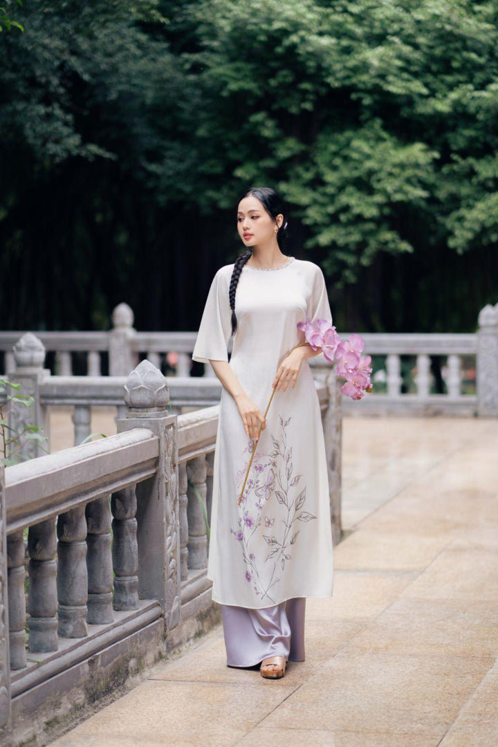 Chau Dan A-line Middle Sleeved Silk Floor Length Ao Dai - MEAN BLVD